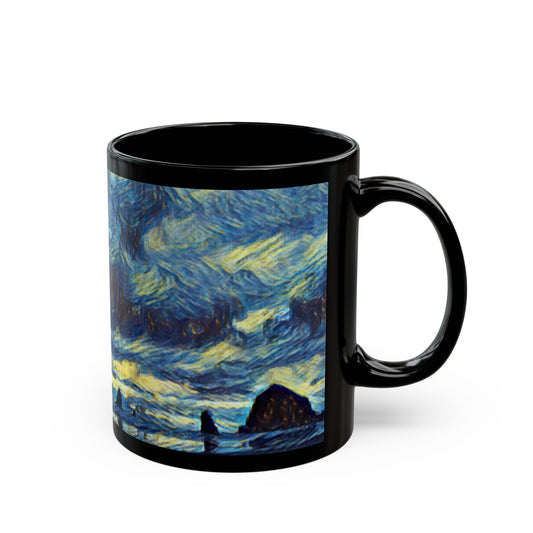 A Starry Night at Haystack Rock, Cannon Beach Oregon Black Mug Gift