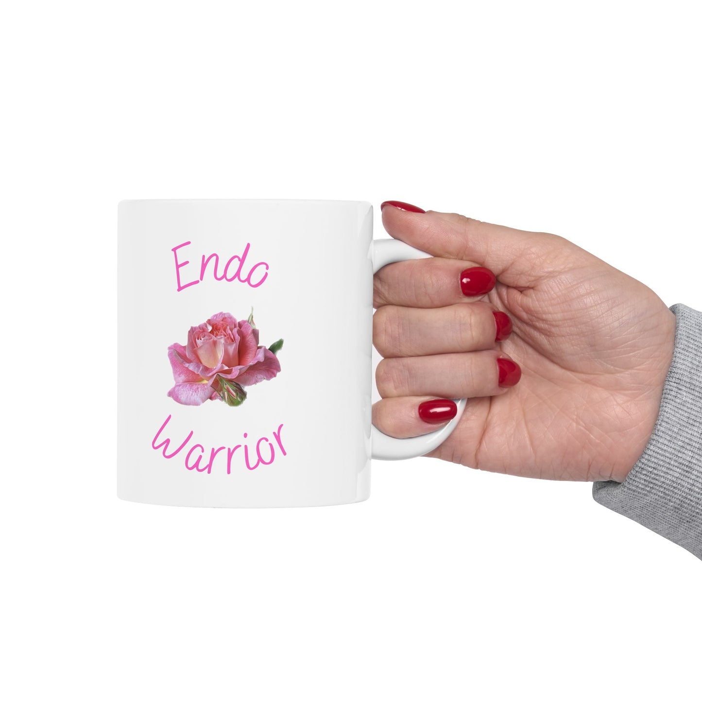 Pink Endo Warrior Ceramic Mug Endometriosis Awareness Coffee Mug, Endo Fighter Gift, Yellow Ribbon