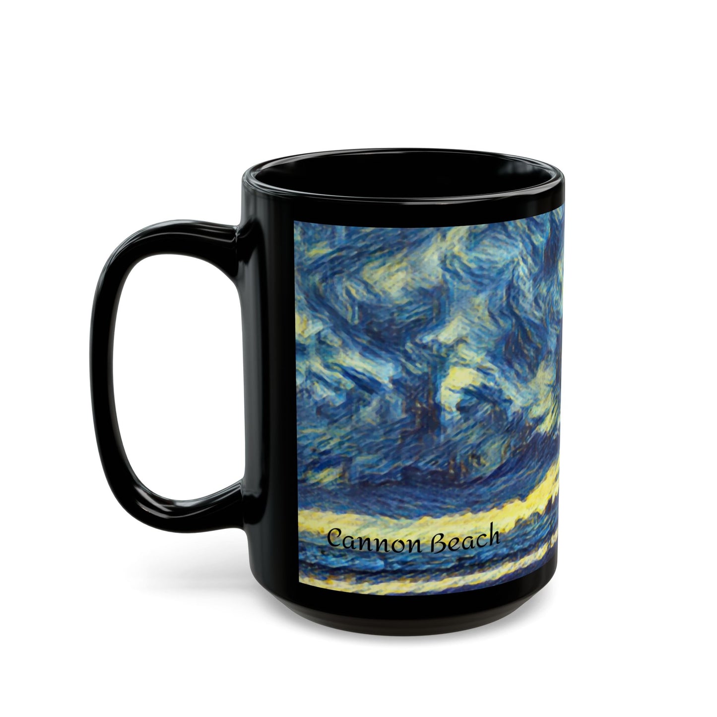 A Starry Night at Haystack Rock, Cannon Beach Oregon Black Mug Gift