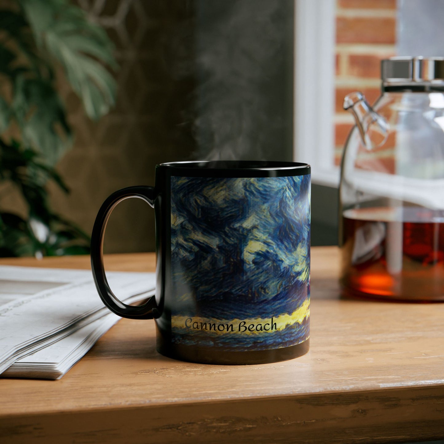 A Starry Night at Haystack Rock, Cannon Beach Oregon Black Mug Gift