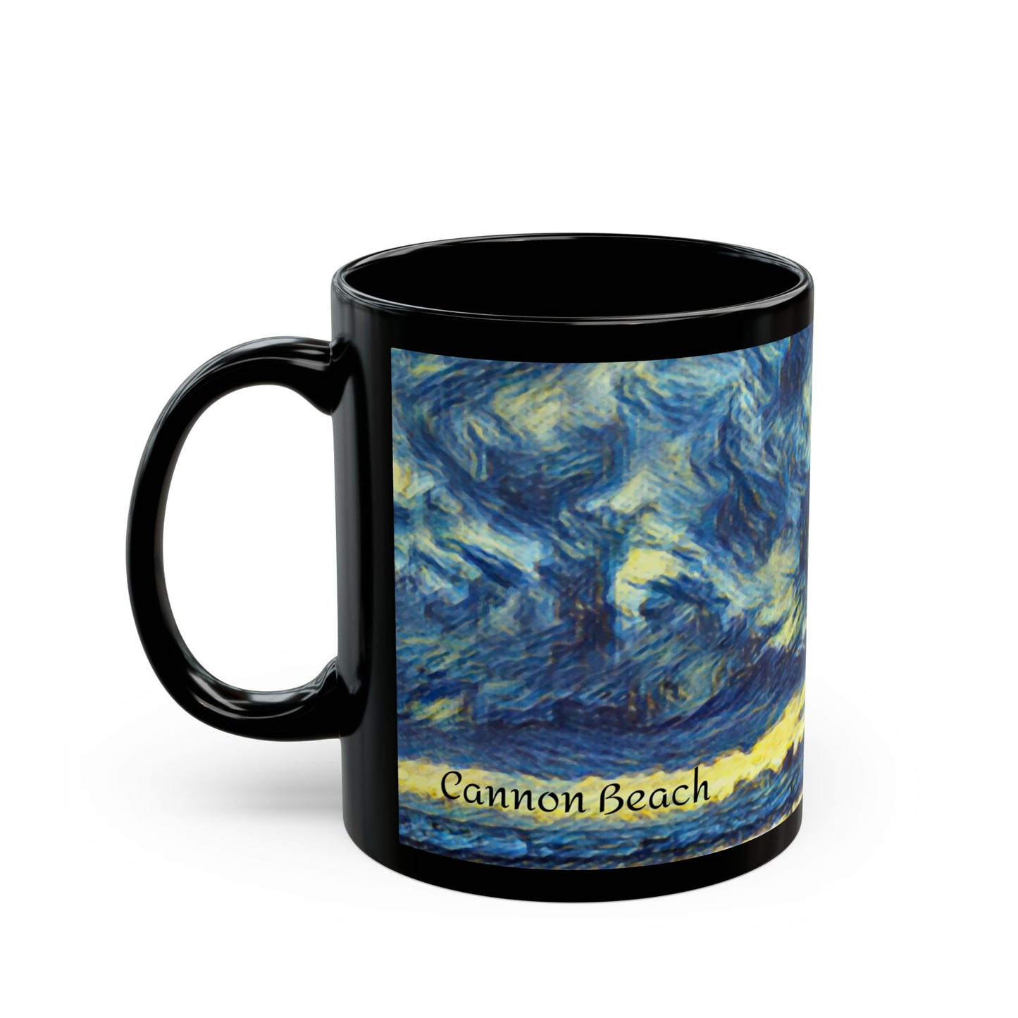 A Starry Night at Haystack Rock, Cannon Beach Oregon Black Mug Gift